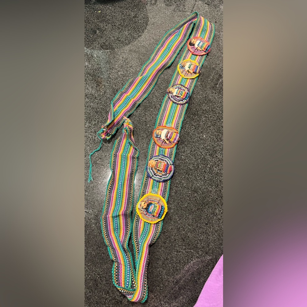Vintage Traditional Striped Belt Strap Textile Mayan Guatemala Worry Dolls - Picture 11 of 12